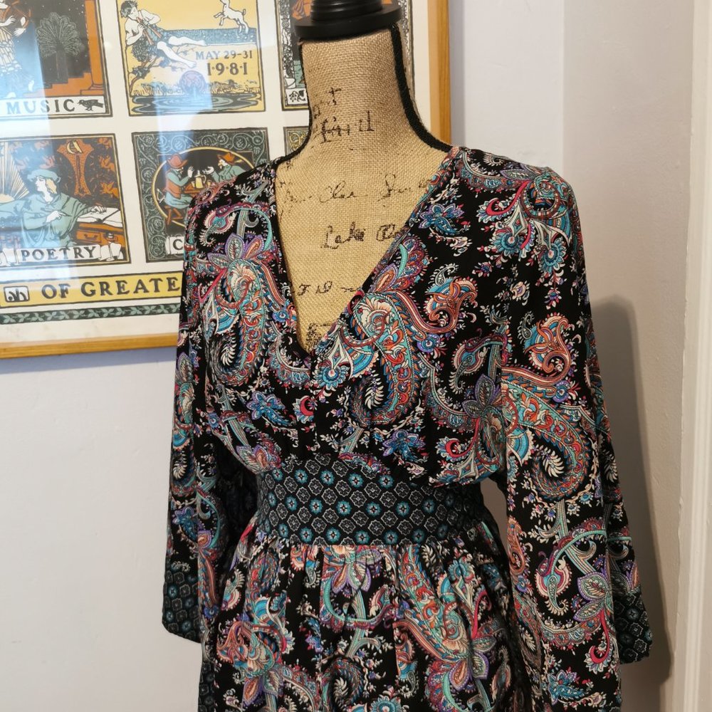 Blue Rain Paisley Boho Dress